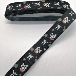 Siyah Korsan Desenli Grogren Kurdele 2,5 cm 1 Metre-HOBG-1168