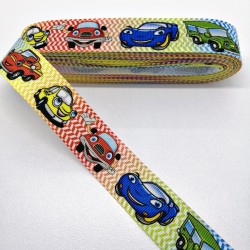 Renkli Araba Desenli Grogren Kurdele 2,5 cm 1 Metre-HOBG-1172