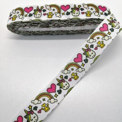 Beyaz Unicorn Desenli Grogren Kurdele 2,5 cm 1 Metre-HOBG-1178