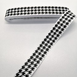 Siyah Beyaz Kare Desenli Grogren Kurdele 2,5 cm 1 Metre-HOBG-1179