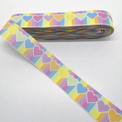 Renkli Kalp Desenli Grogren Kurdele 2,5 cm 1 Metre-HOBG-1180