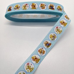 Bebe Mavi Ayıcık Desenli Grogren Kurdele 2,5 cm 1 Metre-HOBG-1182