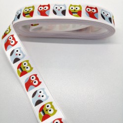 Beyaz Baykuş Desenli Grogren Kurdele 2,5 cm 1 Metre-HOBG-1183