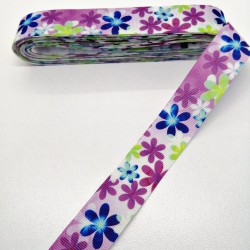 Renkli Çiçek Desenli Grogren Kurdele 2,5 cm 1 Metre-HOBG-1185