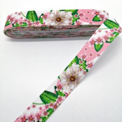 Pembe Gül Desenli Grogren Kurdele 2,5 cm 1 Metre-HOBG-1187