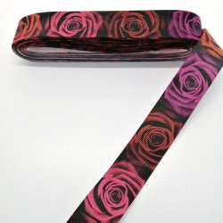 Koyu Gül Desenli Grogren Kurdele 2,5 cm 1 Metre-HOBG-1188