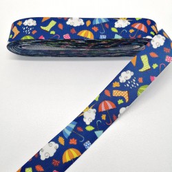 Lacivert Yağmur Desenli Grogren Kurdele 2,5 cm 1 Metre-HOBG-1189