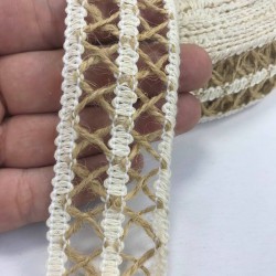 Hasır Krem Çapraz File Desenli Şerit-HSRS-1000