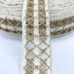 Hasır Krem Çapraz File Desenli Şerit-HSRS-1000