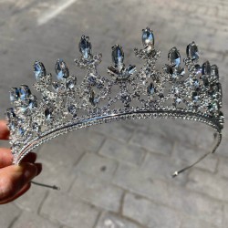 Mekik Taşlı Gümüş Renk Gelin Tacı-HYTAC-22 Mekik Taşlı Gümüş Renk Gelin Tacı-HYTAC-22