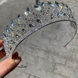 Mekik Desenli Gümüş Lana Gelin Tacı-HYTAC-39 Mekik Desenli Gümüş Lana Gelin Tacı-HYTAC-39