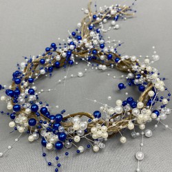 Saks Mavi İncili Kristalli Ve Hasırlı Kına Gelin Tacı-INCILITC-10