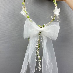 İncili Yapraklı Özel Tasarım Gelin Tacı Ve Saç Aksesuarı-INCILITC-13