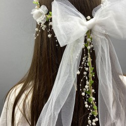 İncili Yapraklı Özel Tasarım Gelin Tacı Ve Saç Aksesuarı-INCILITC-13