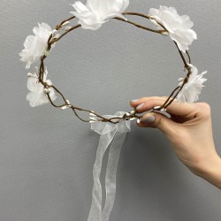 Sade Beyaz Çiçekli Dış Çekim Gelin Tacı Ve Saç Aksesuarı-INCILITC-15