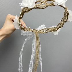 Sade Model Çiçek Ve Dantelli Dış Çekim Gelin Tacı Ve Saç Aksesuarı-INCILITC-17