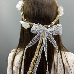 Sade Model Çiçek Ve Dantelli Dış Çekim Gelin Tacı Ve Saç Aksesuarı-INCILITC-17