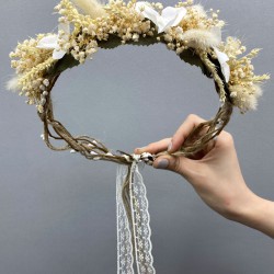 Kuru Çiçekli Özel Tasarım Dış Çekim Gelin Tacı Ve Saç Akeseuarı-INCILITC-19