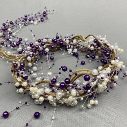 Mor İncili Kristalli Ve Hasırlı Kına Gelin Tacı-INCILITC-2