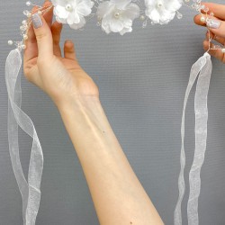 İncili Ve Çiçekli Tasarım Gelin Tacı Ve Saç Aksesuarı-INCILITC-20