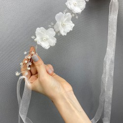 İncili Ve Çiçekli Tasarım Gelin Tacı Ve Saç Aksesuarı-INCILITC-20