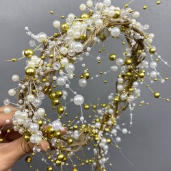 Gold İncili Kristalli Ve Hasırlı Kına Gelin Tacı-INCILITC-3 Gold İncili Kristalli Ve Hasırlı Kına Gelin Tacı-INCILITC-3