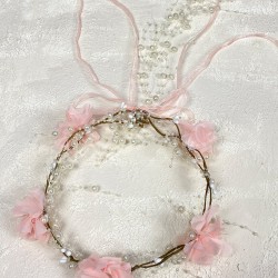 Pudra Lazer Çiçekli İncili Özel Tasarım Nedime Tacı Dış Çekim Tacı-INCILITC-38