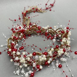 Kırmızı İncili Kristalli Ve Hasırlı Kına Gelin Tacı-INCILITC-4