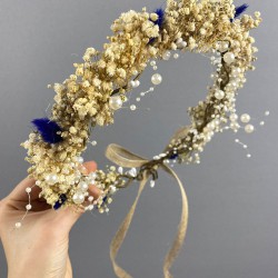 Mavi Pamuk Otlu Krem Cipsolu Organizasyon Gelin Dış Çekim Tacı-INCILITC-43