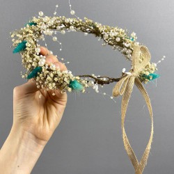 Su Yeşili Pamuk Otlu Krem Cipsolu Organizasyon Gelin Dış Çekim Tacı-INCILITC-45