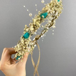 Su Yeşili Pamuk Otlu Krem Cipsolu Organizasyon Gelin Dış Çekim Tacı-INCILITC-45