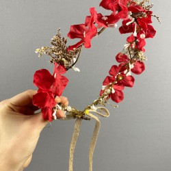 Kırmızı Ortancalı Deniz Otlu Organizasyon Gelin Dış Çekim Tacı-INCILITC-51