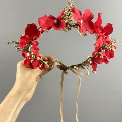 Kırmızı Ortancalı Deniz Otlu Organizasyon Gelin Dış Çekim Tacı-INCILITC-51