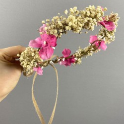 Pembe Ortancalı Şoklanmış Cipso Kuru Çiçekli Organizasyon Dış Çekim Gelin Tacı-INCILITC-52