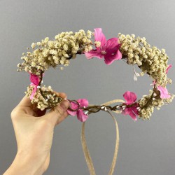 Pembe Ortancalı Şoklanmış Cipso Kuru Çiçekli Organizasyon Dış Çekim Gelin Tacı-INCILITC-52