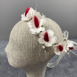 Beyaz Bahar Dalı Kırmızı Pamuk Otlu Organizasyon Gelin Dış Çekim Tacı-INCILITC-55