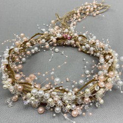 Pudra İncili Kristalli Ve Hasırlı Kına Gelin Tacı-INCILITC-8