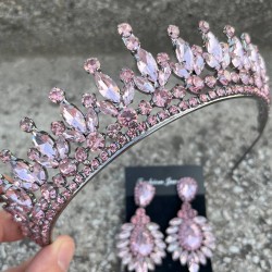 İvanna Pembe Gelin Kına Tacı Özel Gün Aksesuar Kadın Taç Ve Geniş Mekik Küpe Takımı-IVANA-10 İvanna Pembe Gelin Kına Tacı Özel Gün Aksesuar Kadın Taç Ve Geniş Mekik Küpe Takımı-IVANA-10