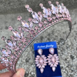 İvanna Pembe Gelin Kına Tacı Özel Gün Aksesuar Kadın Taç Ve İnce Mekik Küpe Takımı-IVANA-11 İvanna Pembe Gelin Kına Tacı Özel Gün Aksesuar Kadın Taç Ve İnce Mekik Küpe Takımı-IVANA-11