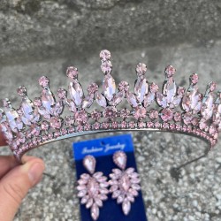 İvanna Pembe Gelin Kına Tacı Özel Gün Aksesuar Kadın Taç Ve İnce Mekik Küpe Takımı-IVANA-11 İvanna Pembe Gelin Kına Tacı Özel Gün Aksesuar Kadın Taç Ve İnce Mekik Küpe Takımı-IVANA-11