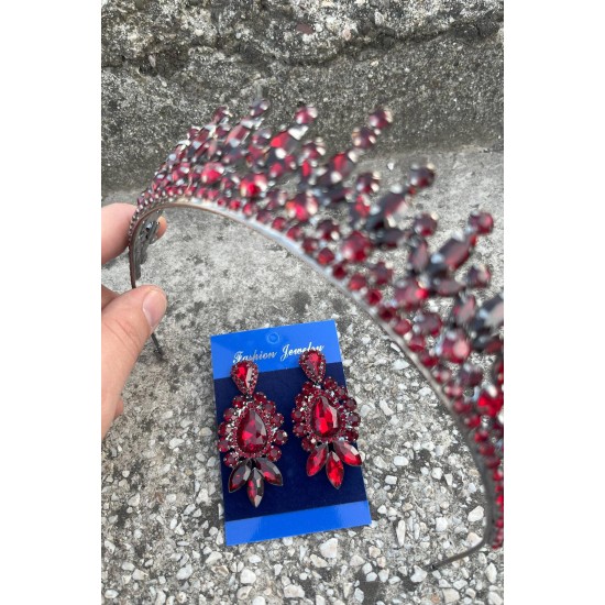 İvanna Bordo Gelin Kına Tacı Özel Gün Aksesuar Kadın Taç Ve Üç Mekik Küpe Takımı-IVANA-17 İvanna Bordo Gelin Kına Tacı Özel Gün Aksesuar Kadın Taç Ve Üç Mekik Küpe Takımı-IVANA-17
