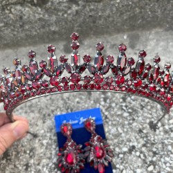 İvanna Bordo Gelin Kına Tacı Özel Gün Aksesuar Kadın Taç Ve Geniş Mekik Küpe Takımı-IVANA-18 İvanna Bordo Gelin Kına Tacı Özel Gün Aksesuar Kadın Taç Ve Geniş Mekik Küpe Takımı-IVANA-18