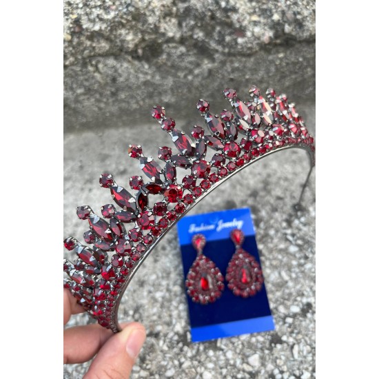 İvanna Bordo Gelin Kına Tacı Özel Gün Aksesuar Kadın Taç Ve Damla Mekik Küpe Takımı-IVANA-19 İvanna Bordo Gelin Kına Tacı Özel Gün Aksesuar Kadın Taç Ve Damla Mekik Küpe Takımı-IVANA-19