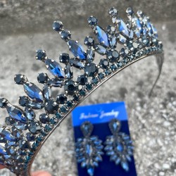 İvanna Lacivert Gelin Kına Tacı Özel Gün Aksesuar Kadın Taç Ve İnce Mekik Küpe Takımı-IVANA-20 İvanna Lacivert Gelin Kına Tacı Özel Gün Aksesuar Kadın Taç Ve İnce Mekik Küpe Takımı-IVANA-20