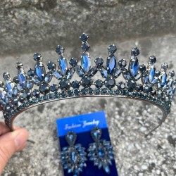 İvanna Lacivert Gelin Kına Tacı Özel Gün Aksesuar Kadın Taç Ve İnce Mekik Küpe Takımı-IVANA-20 İvanna Lacivert Gelin Kına Tacı Özel Gün Aksesuar Kadın Taç Ve İnce Mekik Küpe Takımı-IVANA-20