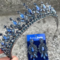 İvanna Lacivert Gelin Kına Tacı Özel Gün Aksesuar Kadın Taç Ve Üç Mekik Küpe Takımı-IVANA-21 İvanna Lacivert Gelin Kına Tacı Özel Gün Aksesuar Kadın Taç Ve Üç Mekik Küpe Takımı-IVANA-21
