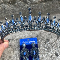 İvanna Lacivert Gelin Kına Tacı Özel Gün Aksesuar Kadın Taç Ve Üç Mekik Küpe Takımı-IVANA-21 İvanna Lacivert Gelin Kına Tacı Özel Gün Aksesuar Kadın Taç Ve Üç Mekik Küpe Takımı-IVANA-21