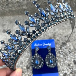 İvanna Lacivert Gelin Kına Tacı Özel Gün Aksesuar Kadın Taç Ve Damla Mekik Küpe Takımı-IVANA-22 İvanna Lacivert Gelin Kına Tacı Özel Gün Aksesuar Kadın Taç Ve Damla Mekik Küpe Takımı-IVANA-22