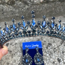 İvanna Lacivert Gelin Kına Tacı Özel Gün Aksesuar Kadın Taç Ve Damla Mekik Küpe Takımı-IVANA-22 İvanna Lacivert Gelin Kına Tacı Özel Gün Aksesuar Kadın Taç Ve Damla Mekik Küpe Takımı-IVANA-22