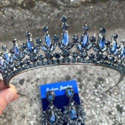 İvanna Lacivert Gelin Kına Tacı Özel Gün Aksesuar Kadın Taç Ve Geniş Mekik Küpe Takımı-IVANA-23 İvanna Lacivert Gelin Kına Tacı Özel Gün Aksesuar Kadın Taç Ve Geniş Mekik Küpe Takımı-IVANA-23